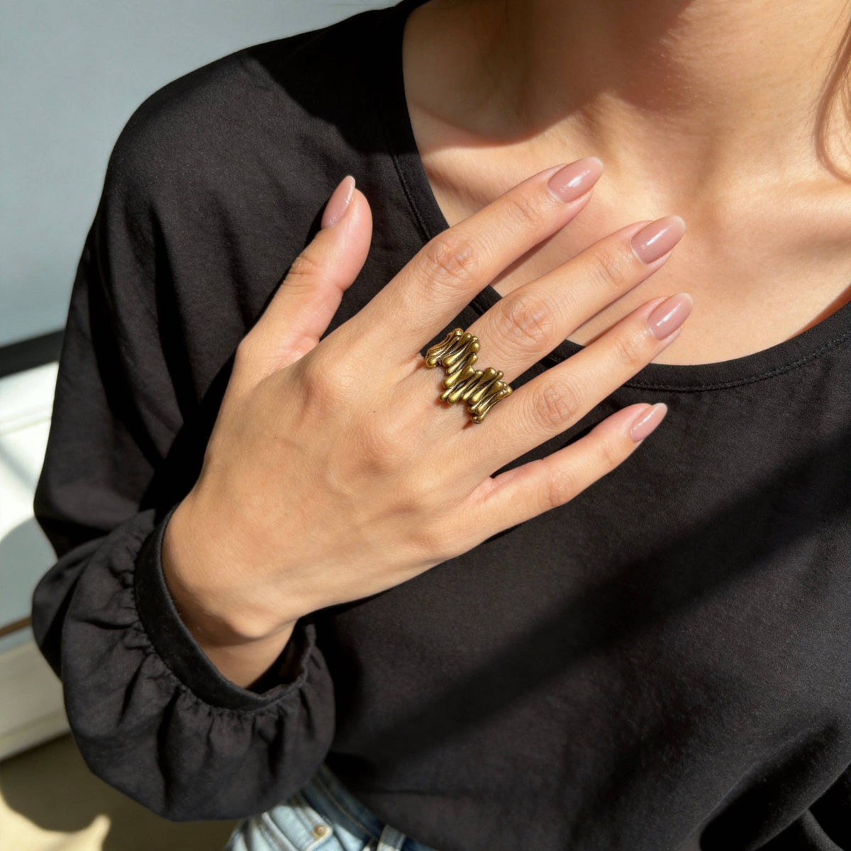 Aurea Jewelry- Matte Antique Gold Open Ring
