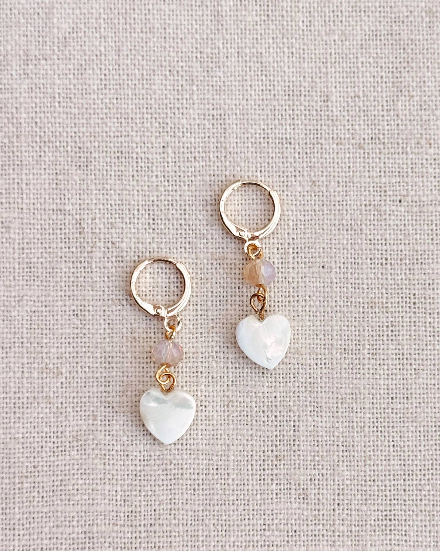 Gracie Rose Designs - Gold Crystal & Mother-of-Pearl Heart Earrings