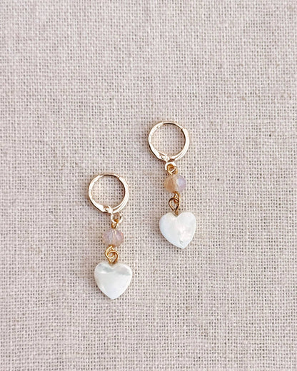 Gracie Rose Designs - Gold Crystal & Mother-of-Pearl Heart Earrings