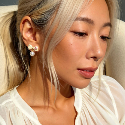 Aurea Jewelry - Bow Pearl Drop Earrings