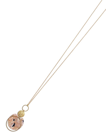 Gracie Rose Designs - Matte Gold Pink Rose Petal Acetate Tassel Geometric Necklace