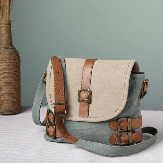 Mona B. - Buckled Up Agean Canvas Crossbody Bag, Original Leather