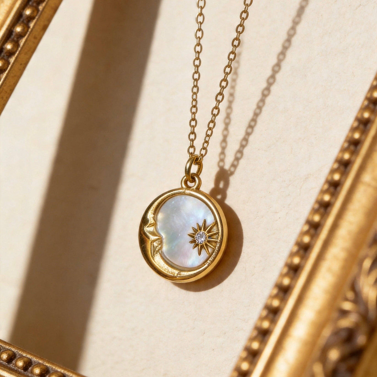 Aurea Jewelry - Stainless Steel Sun & Moon Mother-of-Pearl Pendant Necklace