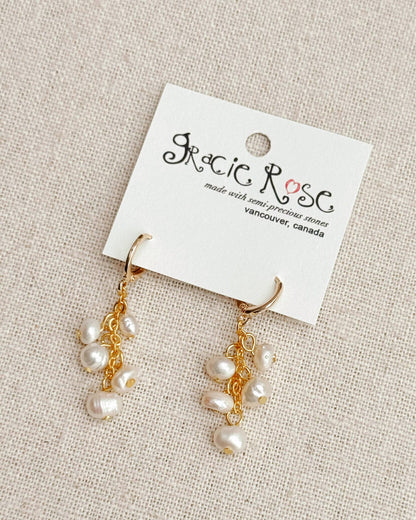 Gracie Rose Designs - Freshwater Pearl Tassel Drop Gold Huggie Earrings