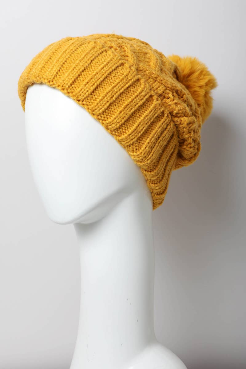 Mustard Cable Knit Toque with Thermal Lining