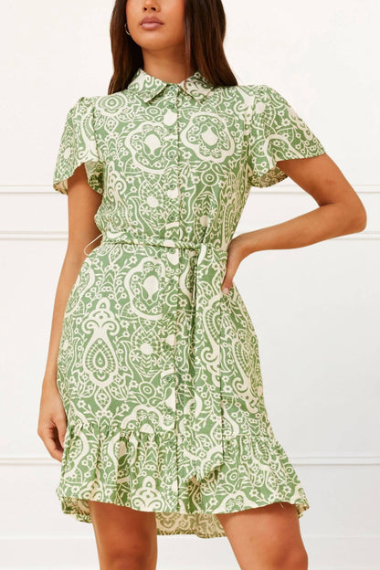 ANNICK - Jade Shirt Dress Boho Print Waist Tie