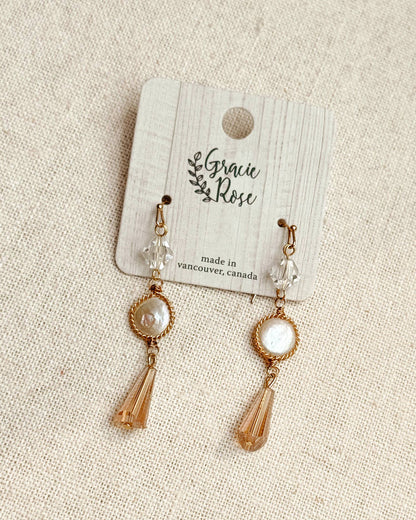 Gracie Rose Designs - Freshwater Pearl & Crystal Tassel Drop Earrings