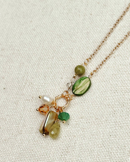 Gracie Rose Designs - Green Garnet & Pearl Cluster Necklace