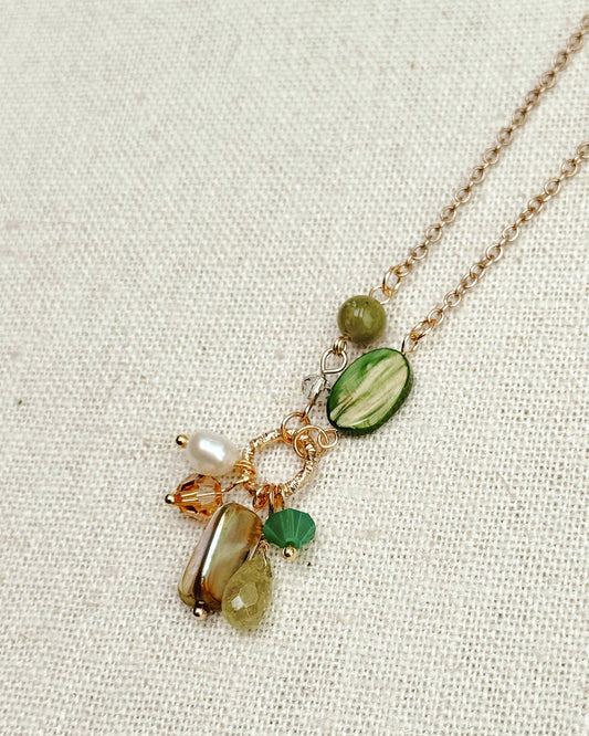 Gracie Rose Designs - Green Garnet & Pearl Cluster Necklace