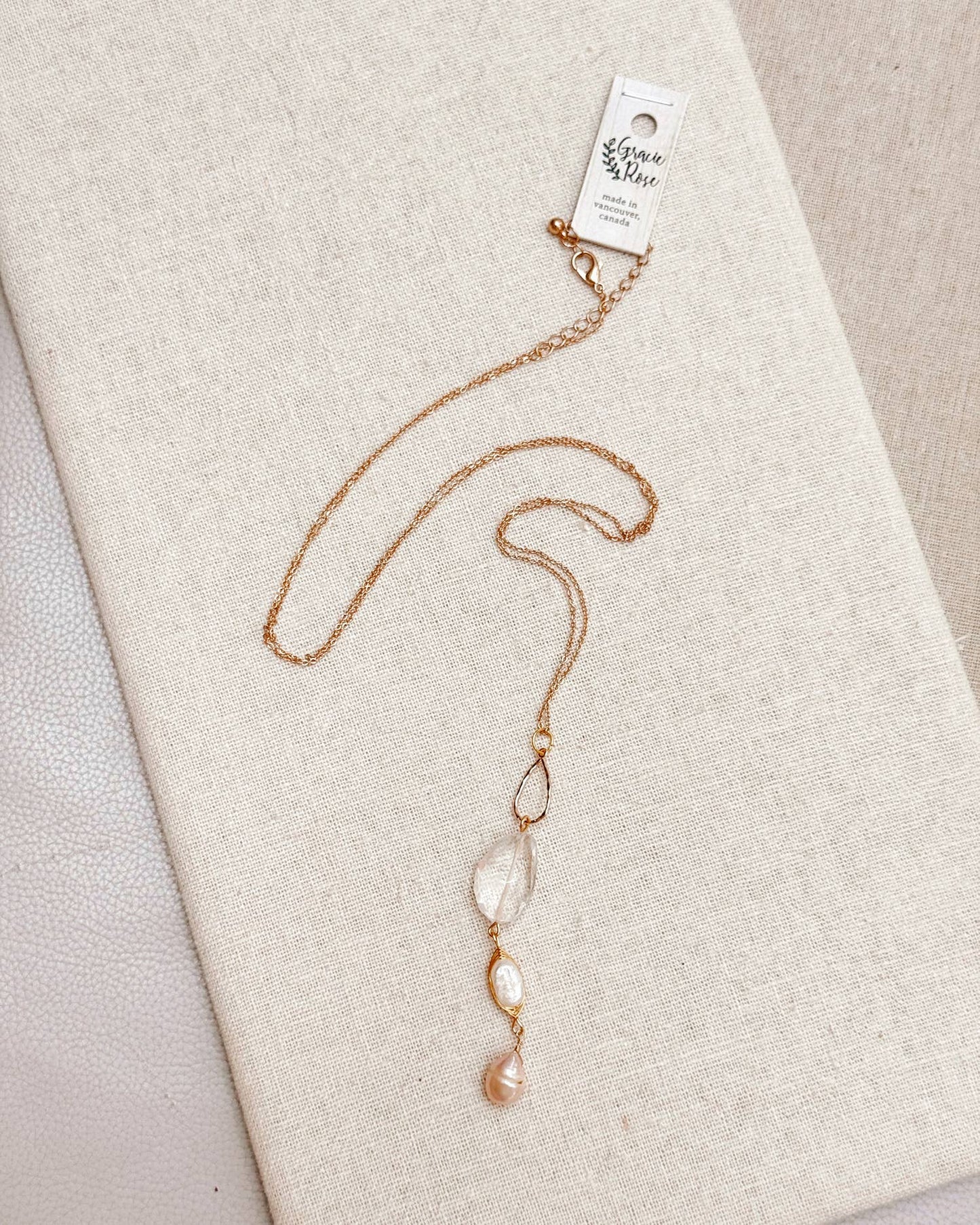 Gracie Rose Designs - Crystal Quartz & Freshwater Pink Pearl Drop Necklace