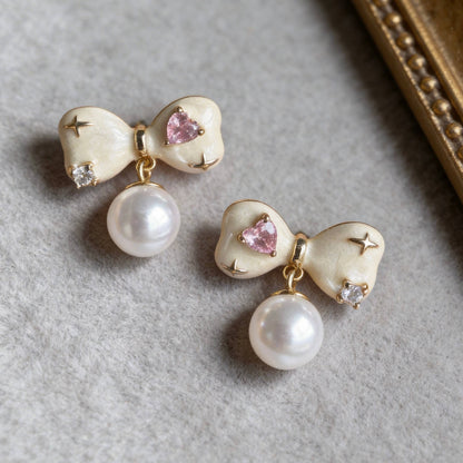 Aurea Jewelry - Bow Pearl Drop Earrings