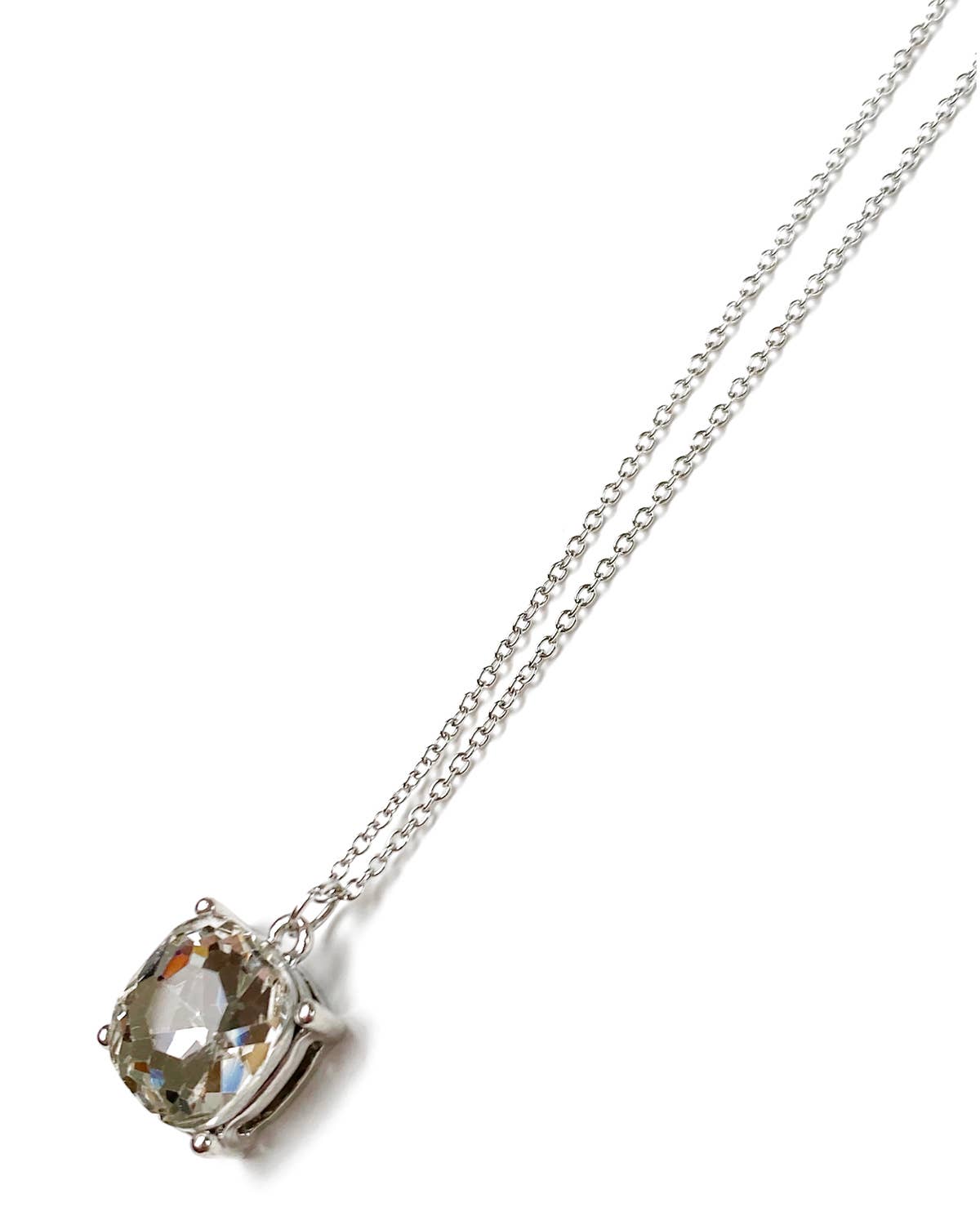 Gracie Rose Designs - Rhodium Cushion Cut Clear Crystal Charm Necklace
