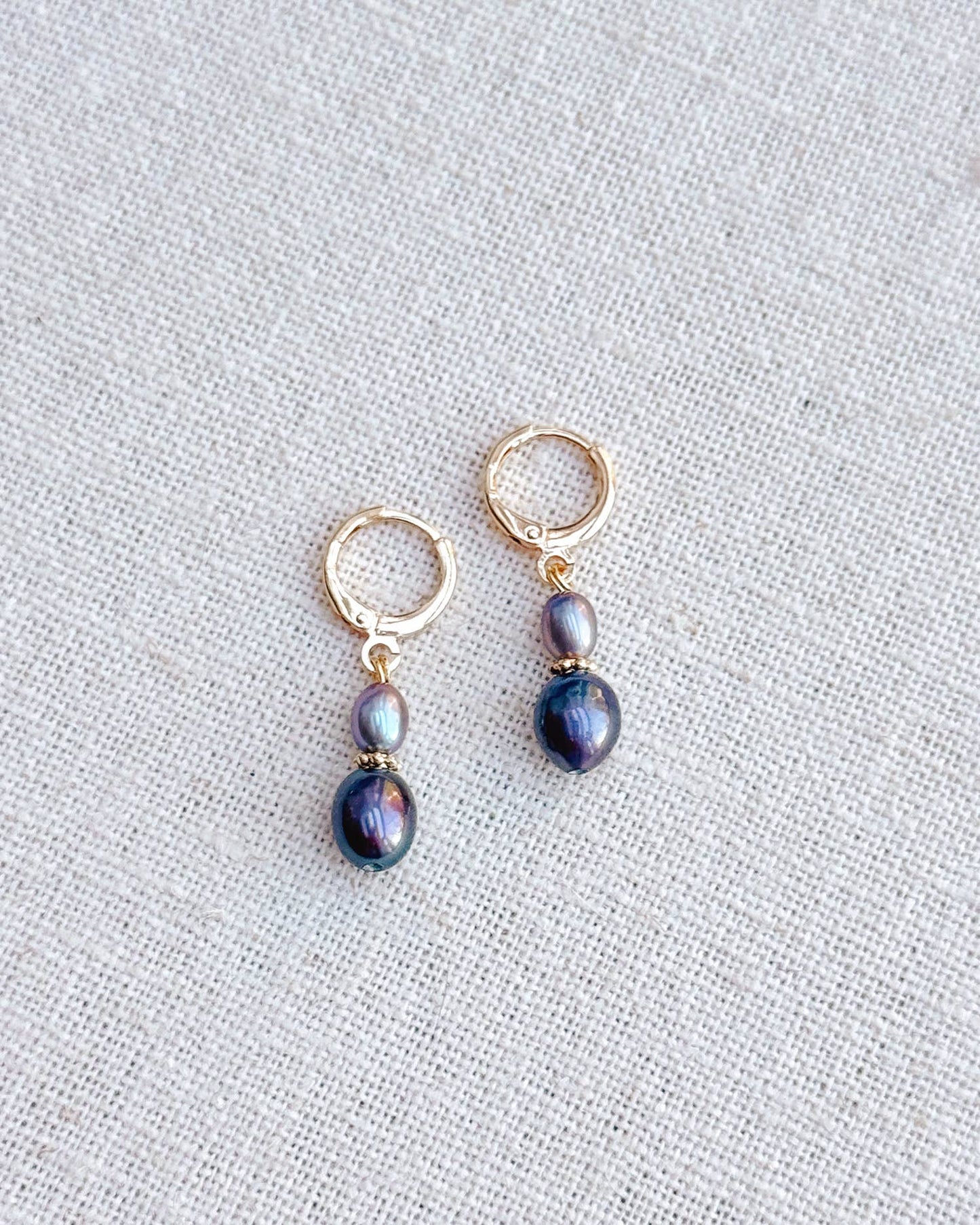 Gracie Rose Designs - Jewel Tone Freshwater Pearl Gold Huggie Hoop Earrings