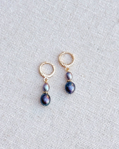 Gracie Rose Designs - Jewel Tone Freshwater Pearl Gold Huggie Hoop Earrings