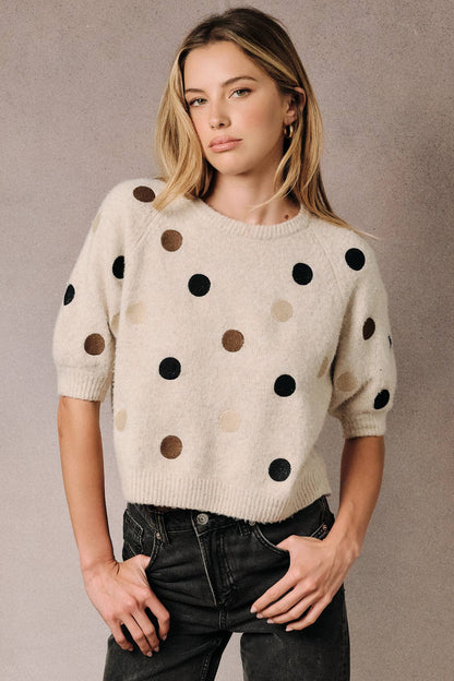 Sunday Edition by LE LIS - ROUND NECK RAGLAN HALF SLEEVE POLKA DOT SWEATER