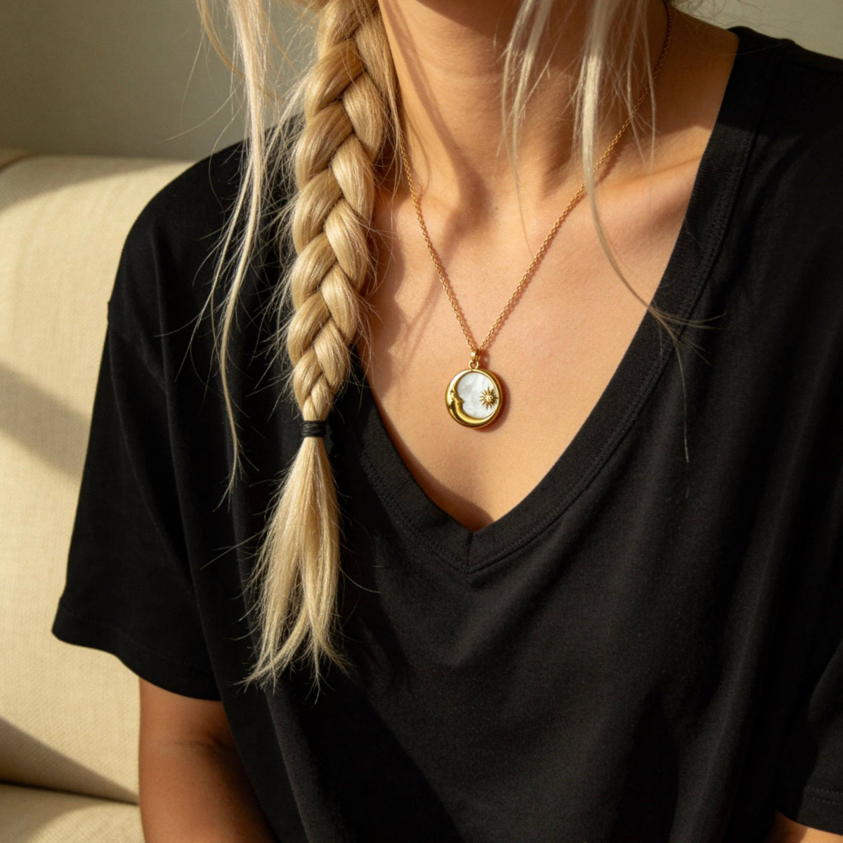 Aurea Jewelry - Stainless Steel Sun & Moon Mother-of-Pearl Pendant Necklace