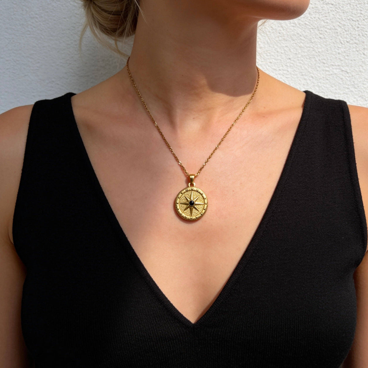 Aurea Jewelry - Stainless Steel Gold Compass Star Pendant Necklace
