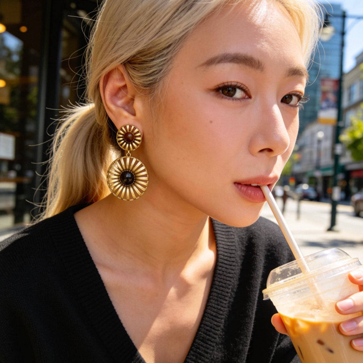 AureaJewelry - Tiger Eye Sunburst Drop Earrings
