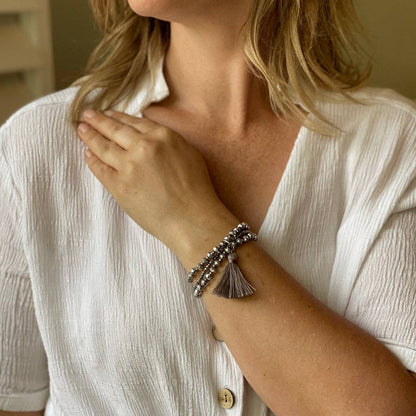 Suzie Blue Canada - Triple-Strand Crystal Bead Bracelet With Tassel