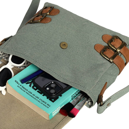 Mona B. - Buckled Up Agean Canvas Crossbody Bag, Original Leather