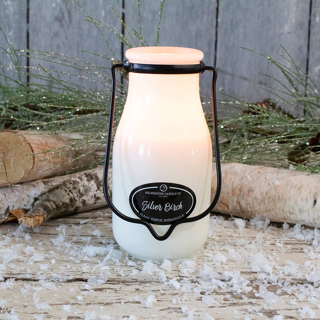 Milkhouse Candle Company - 14 oz Milkbottle Candle: Silver Birch