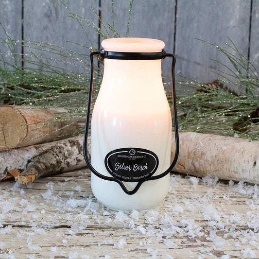 Milkhouse Candle Company - 14 oz Milkbottle Candle: Silver Birch