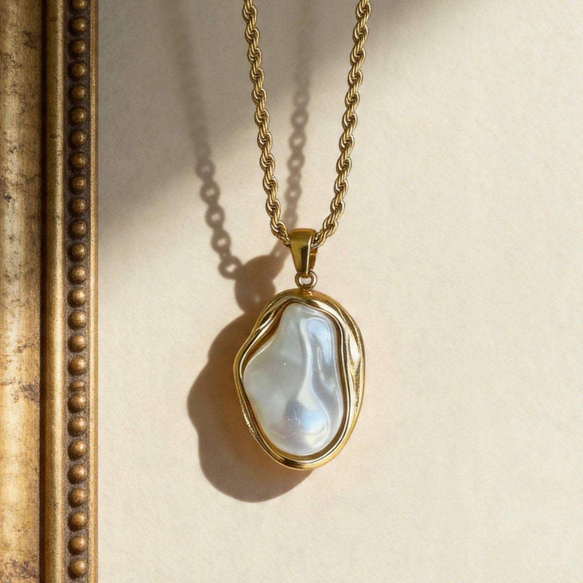 Aurea Jewelry - Stainless Steel Baroque Pearl Gold Pendant Necklace