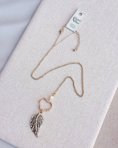 Gracie Rose Designs - Gold Heart & Rhinestone Feather Pendant Necklace