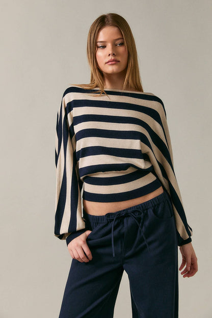 LE LIS - BOAT NECK DOLMAN SLEEVE SWEATER TOP In Navy