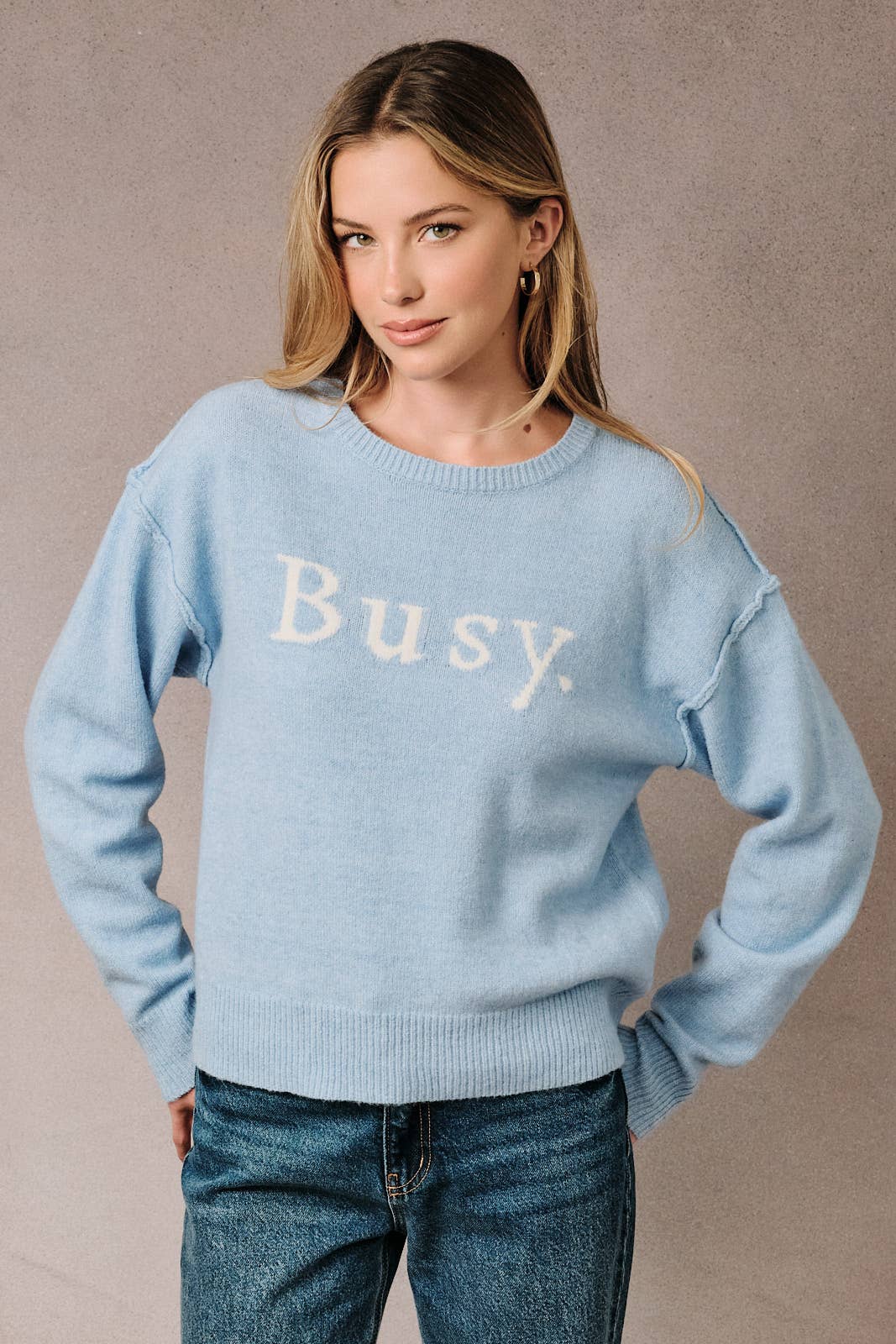 Sunday Edition by LE LIS - ROUND NECK LONG SLEEVE "BUSY" VERBIAGE LT WEIGHT SWEATER