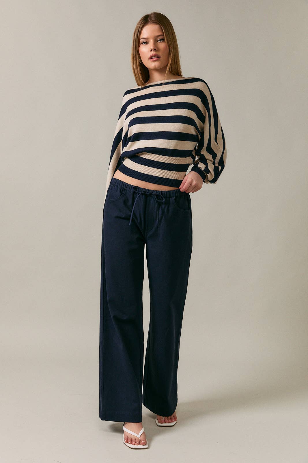 LE LIS - BOAT NECK DOLMAN SLEEVE SWEATER TOP In Navy