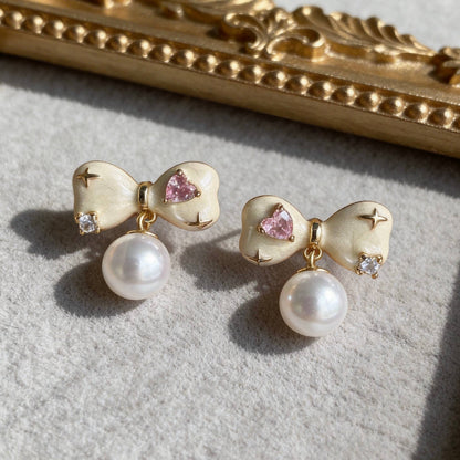 Aurea Jewelry - Bow Pearl Drop Earrings