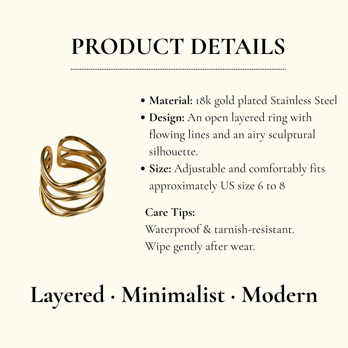 Aurea Jewelry - Abstract Wave Open Gold Ring
