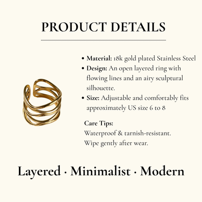 Aurea Jewelry - Abstract Wave Open Gold Ring