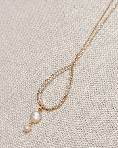Gracie Rose Designs - Gold Teardrop Freshwater Coin Pearl Pendant Necklace