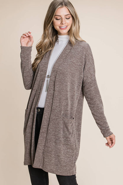 BOMBOM - SOFT KNIT CARDIGAN WITH POCKETS MOCHA