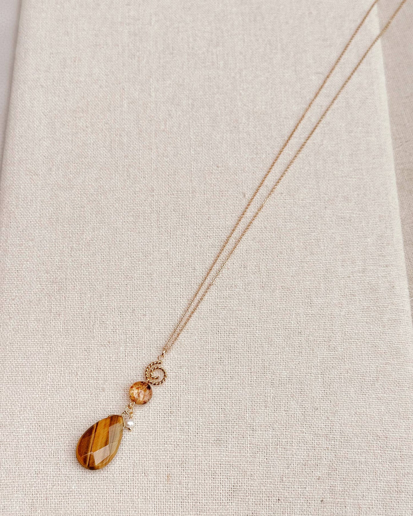 Gracie Rose Designs - Tiger’s Eye Freshwater Pearl Glass Necklace