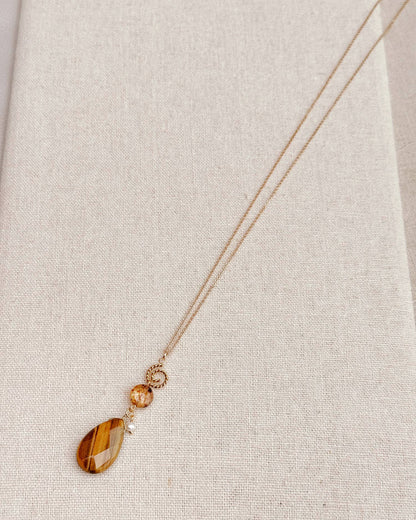 Gracie Rose Designs - Tiger’s Eye Freshwater Pearl Glass Necklace