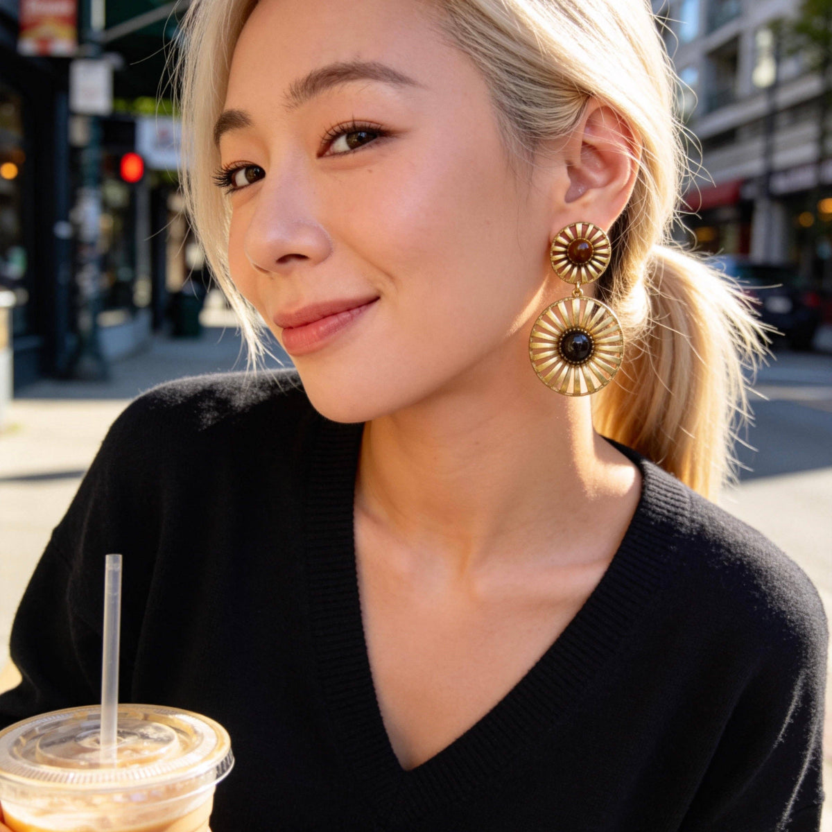 AureaJewelry - Tiger Eye Sunburst Drop Earrings