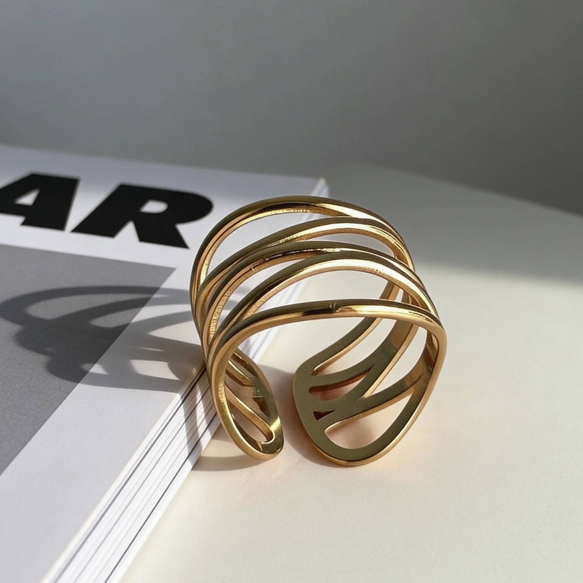 Aurea Jewelry - Abstract Wave Open Gold Ring