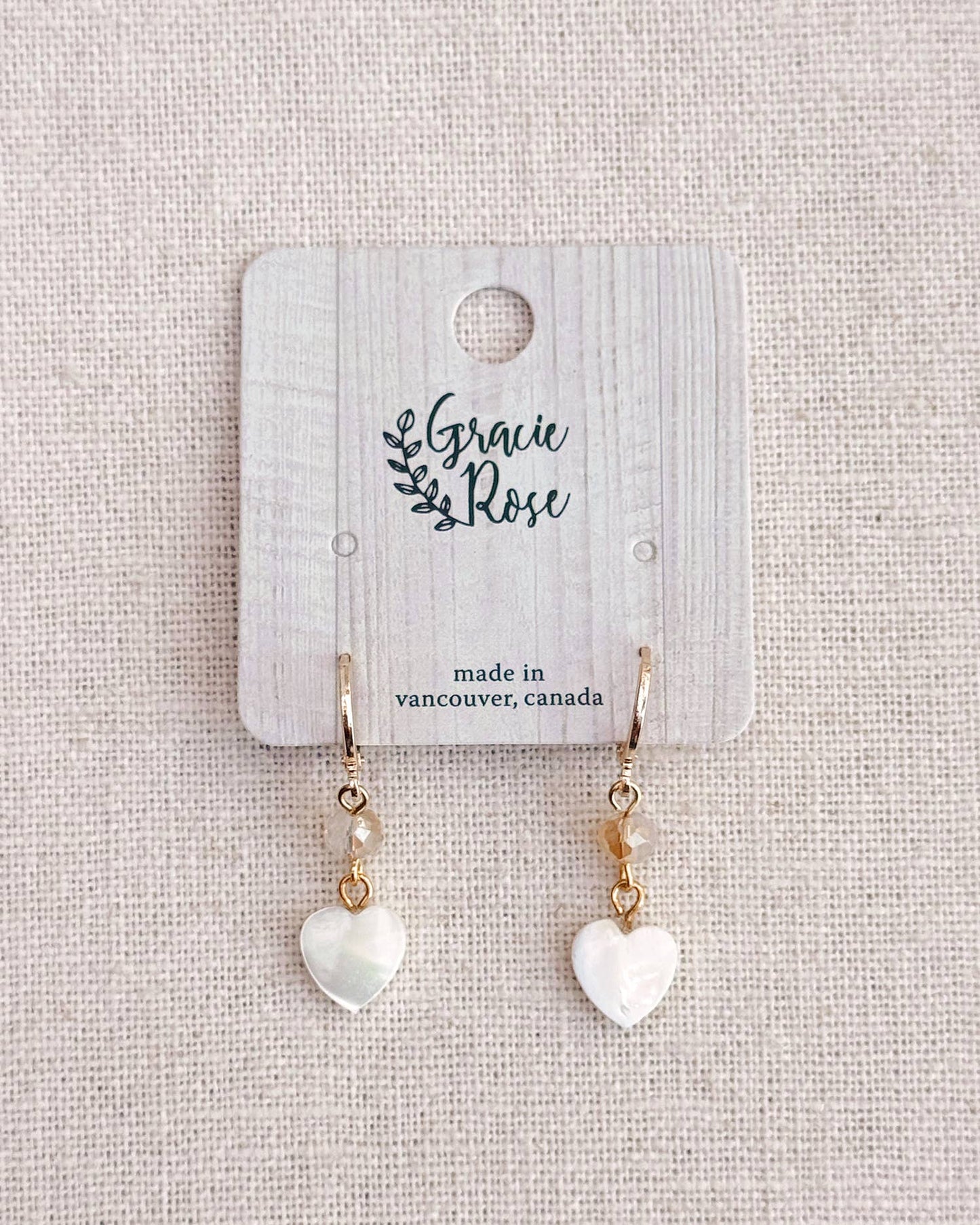 Gracie Rose Designs - Gold Crystal & Mother-of-Pearl Heart Earrings