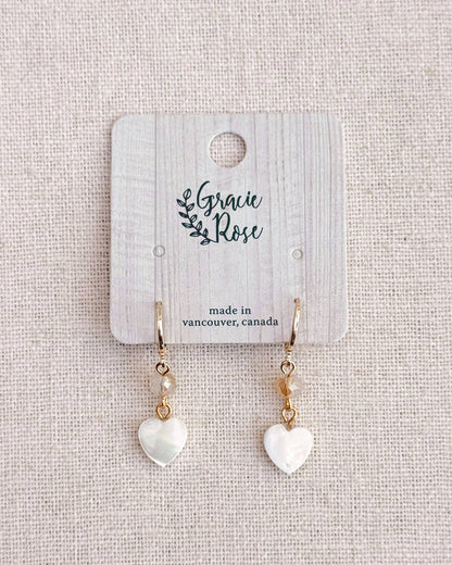 Gracie Rose Designs - Gold Crystal & Mother-of-Pearl Heart Earrings