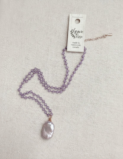 Gracie Rose Designs - Iridescent Mauve Baroque Pearl Pendant Necklace