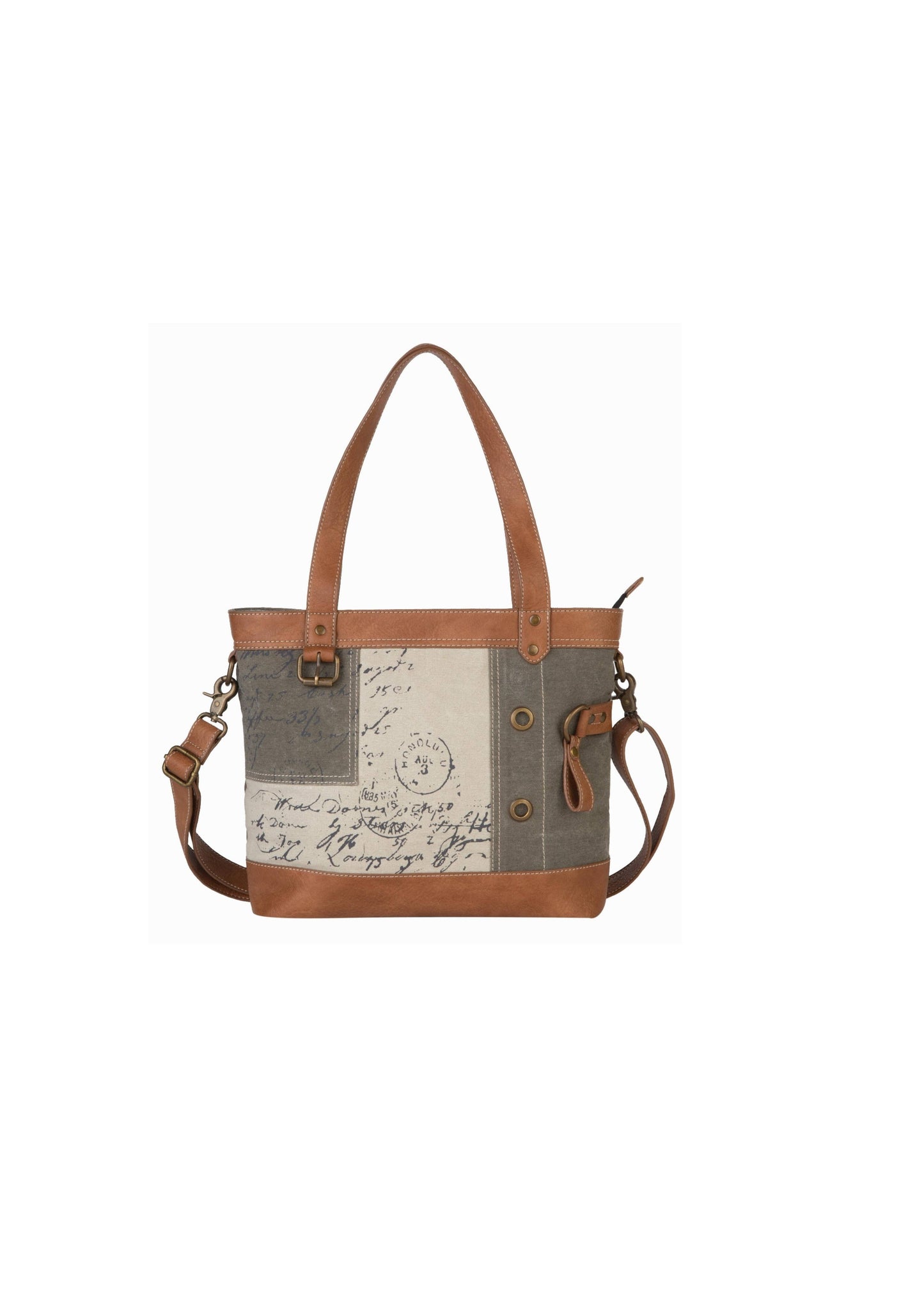 Mona B. - Vintage Script Up-Cycled Canvas Women's Shoulder Bag