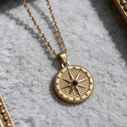 Aurea Jewelry - Stainless Steel Gold Compass Star Pendant Necklace