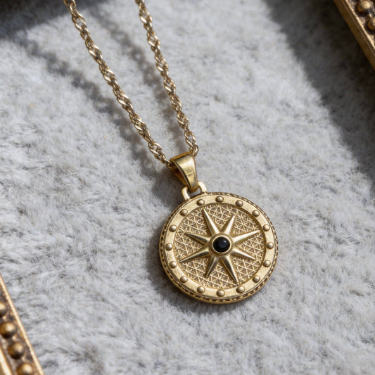 Aurea Jewelry - Stainless Steel Gold Compass Star Pendant Necklace
