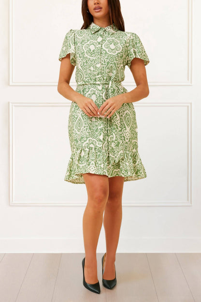 ANNICK - Jade Shirt Dress Boho Print Waist Tie