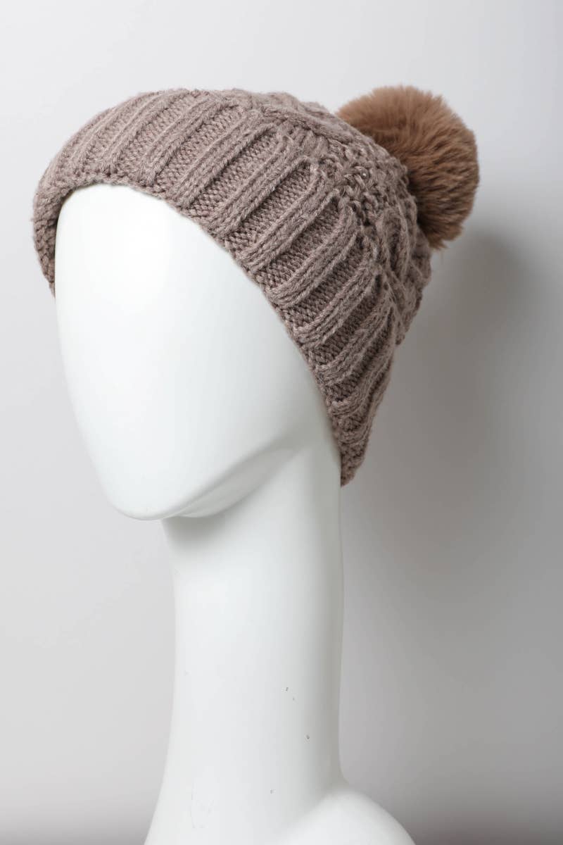 Taupe Cable Knit Toque with Thermal Lining