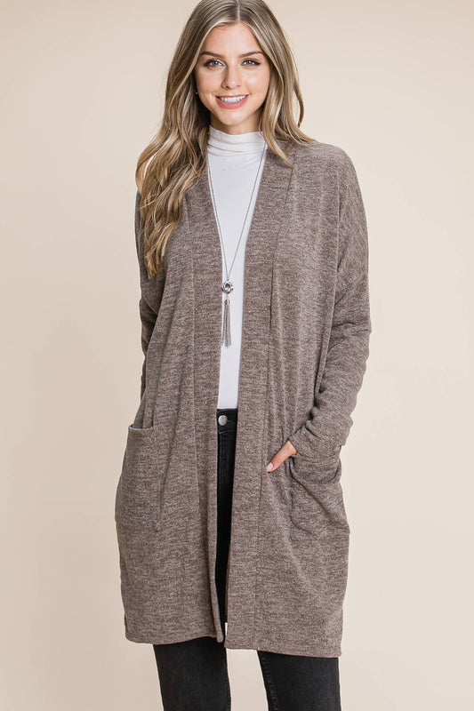 BOMBOM - SOFT KNIT CARDIGAN WITH POCKETS MOCHA