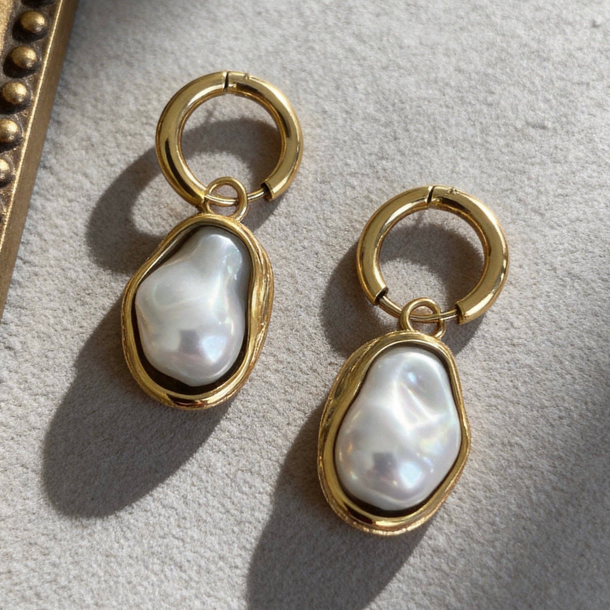 Aurea Jewelry - Stainless Steel Baroque Pearl Hoop Earrings